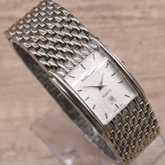 Stanley Blacker Watch Mens Silver Tone Stainless Steel Classic Rectangular Dial - Picture 4 of 8